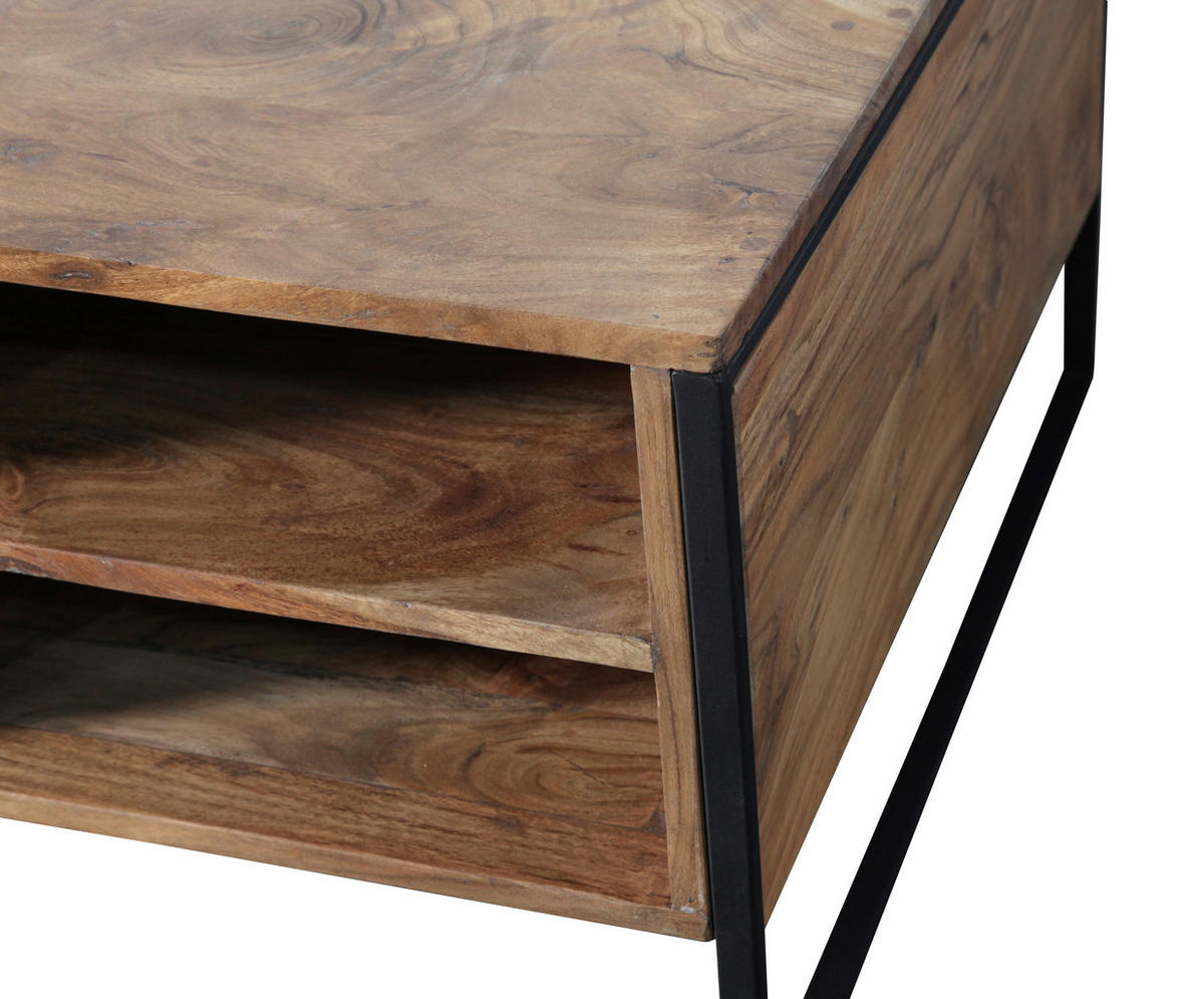 COUCHTISCH Akazie Hartholz 118/70/45 cm rechteckig Schwarz, Akaziefarben  - Schwarz/Akaziefarben, Trend, Holz/Metall (118/70/45cm) - Ambia Home