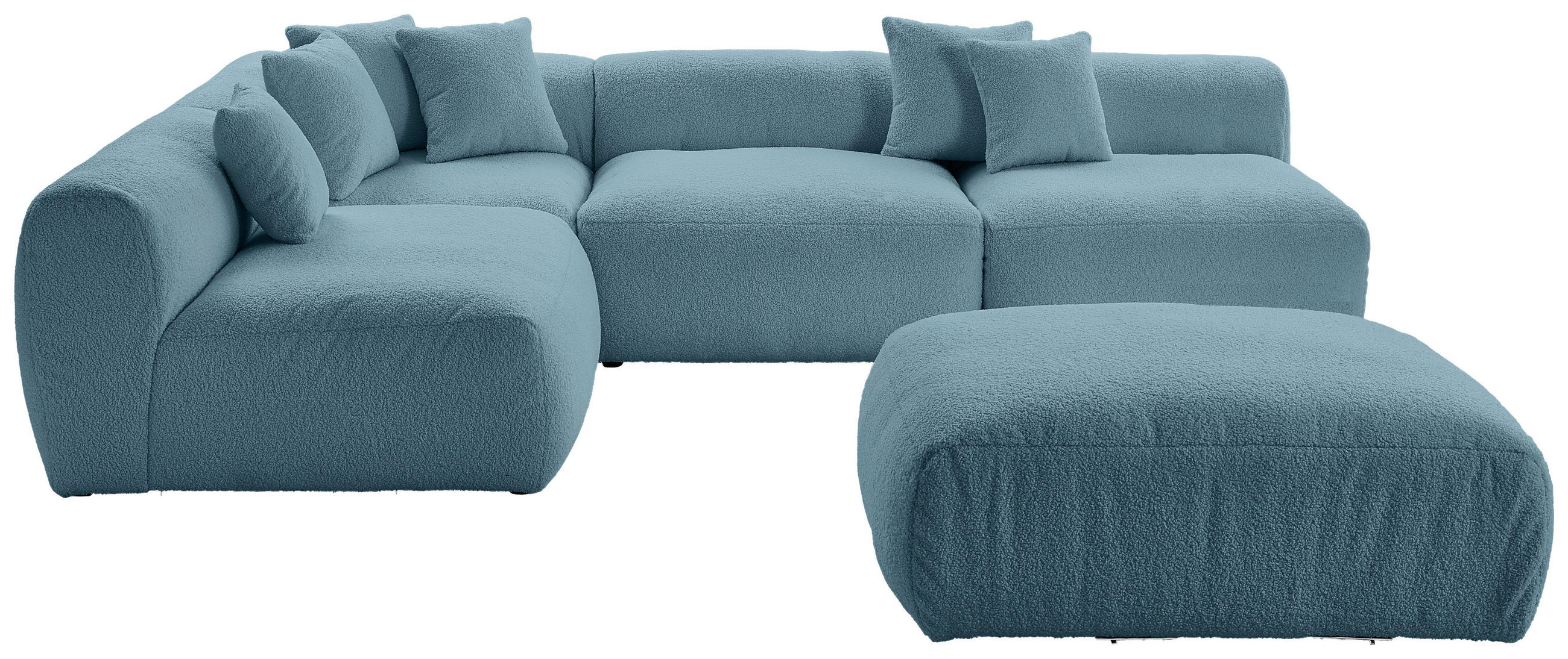ECKSOFA inkl. Hocker BLOOM Blau Flachgewebe, Teddystoff  - Blau, Trend, Textil (235/315cm) - Livetastic