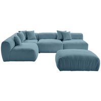 ECKSOFA inkl. Hocker BLOOM Blau Flachgewebe, Teddystoff  - Blau, Trend, Textil (235/315cm) - Livetastic