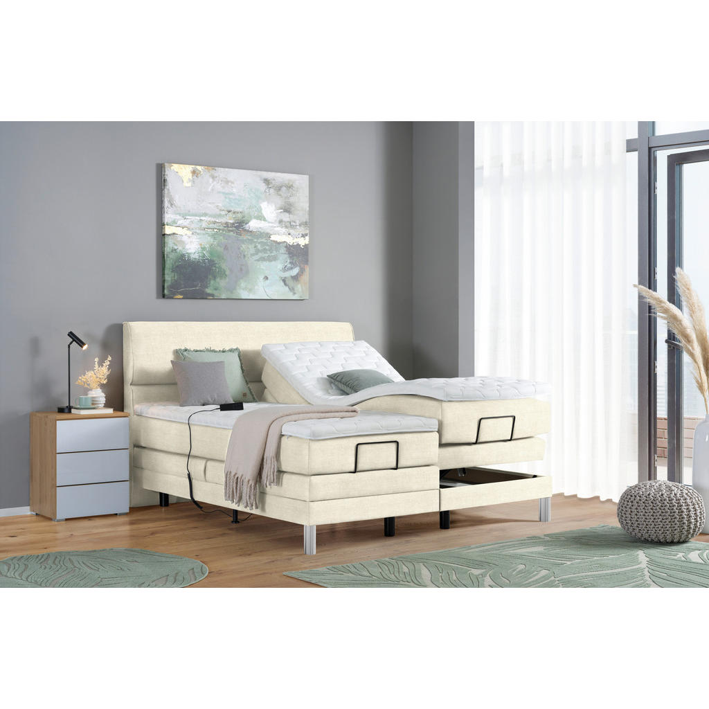 Thumbnail - Voleo Boxspringbett, Creme, Textil, H3, 7-Zonen, Höhe ca. 19 cm, 160x200 cm, Über- und Sondergrößen erhältlich, gepolste...