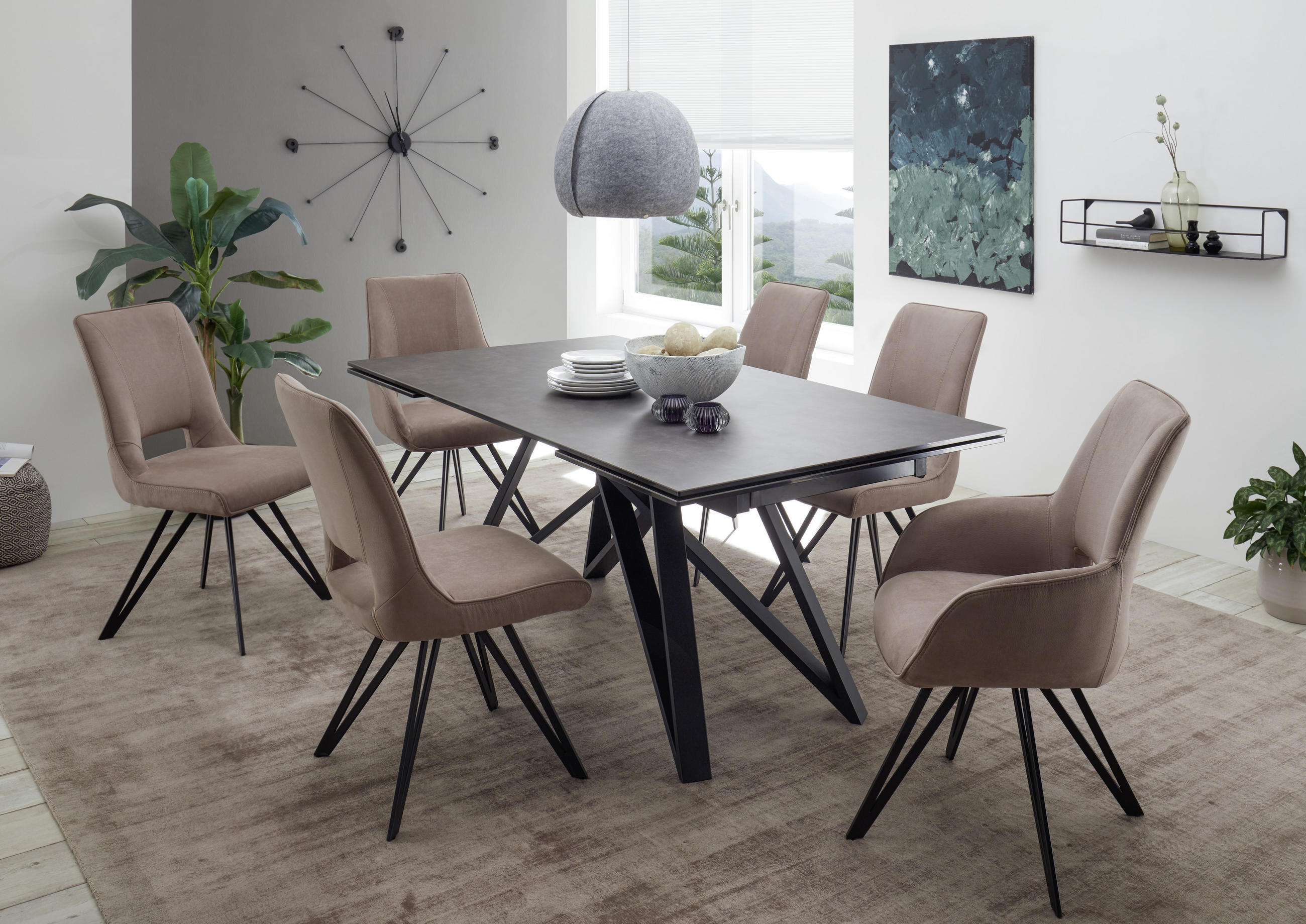 ESSTISCH in Metall, Glas, Keramik 180/95/75 cm  - Anthrazit/Schwarz, Design, Glas/Keramik (180/95/75cm) - MID.YOU