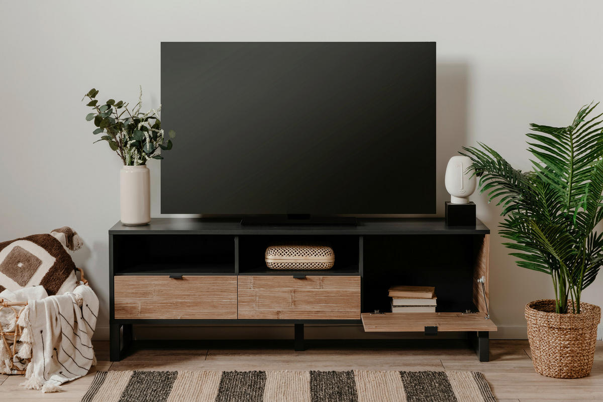 KOMODA POD TELEVIZI, antracitová,  - antracitová, Design, kompozitní dřevo/plast (160/56/40cm) - MID.YOU