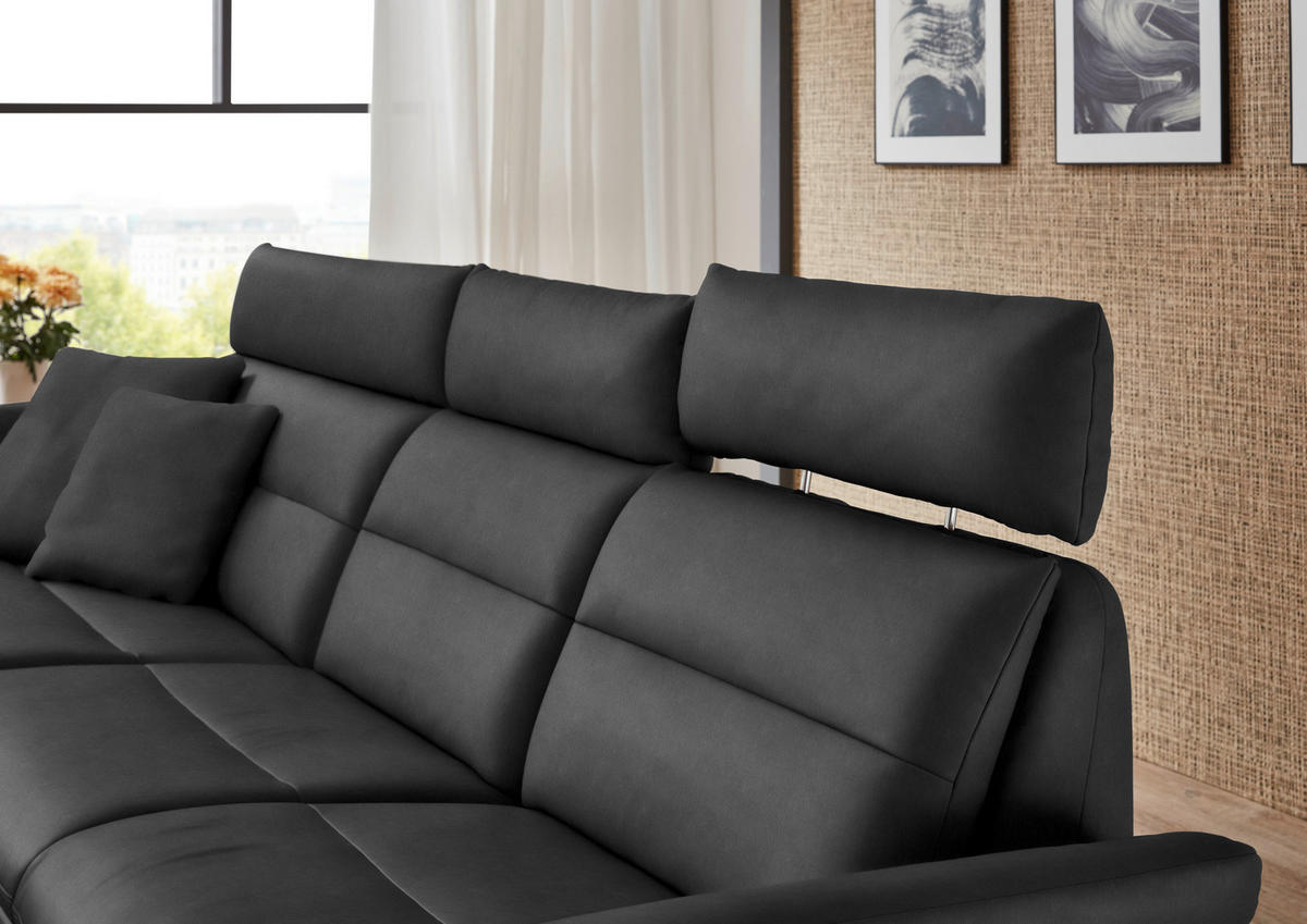 ECKSOFA in Echtleder Anthrazit  169/298 cm  - Anthrazit/Schwarz, Design, Leder/Metall (169/298cm) - Dieter Knoll