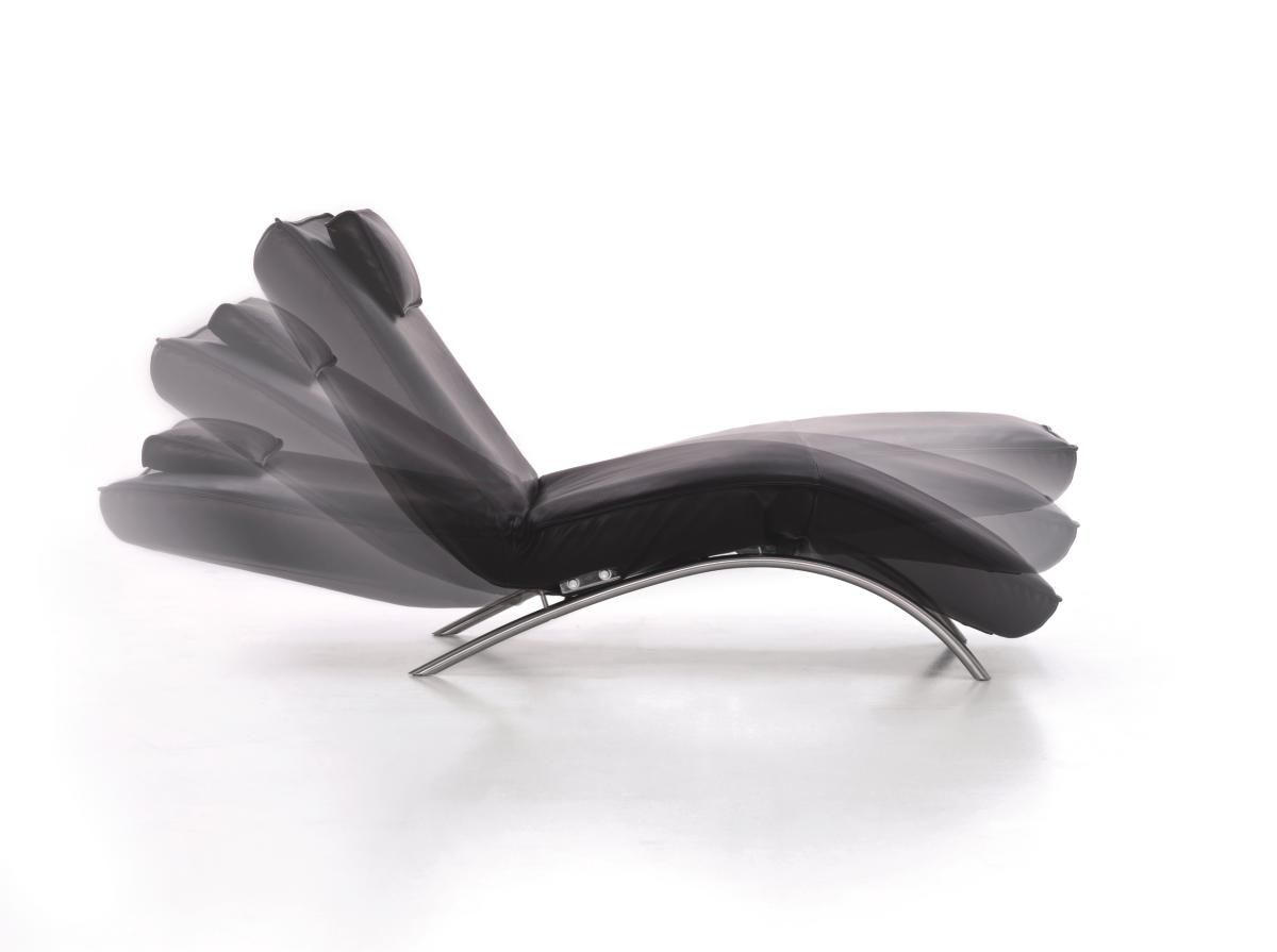 RELAXLIEGE motor. verstellbar Echtleder Schwarz  - Edelstahlfarben/Schwarz, Design, Leder/Metall (70/95/175cm) - Koinor
