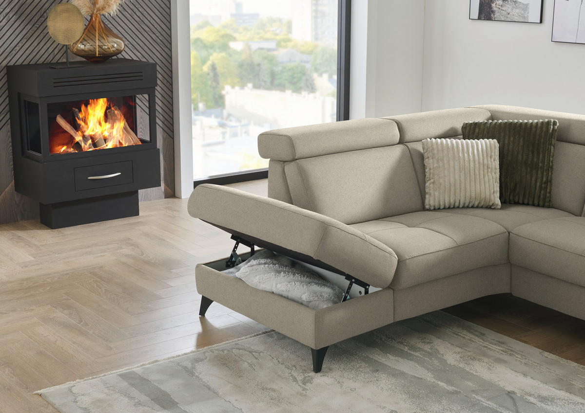 ECKSOFA Flachgewebe Sahara  - Schwarz/Sahara, Konventionell, Textil/Metall (214/276cm) - Beldomo System