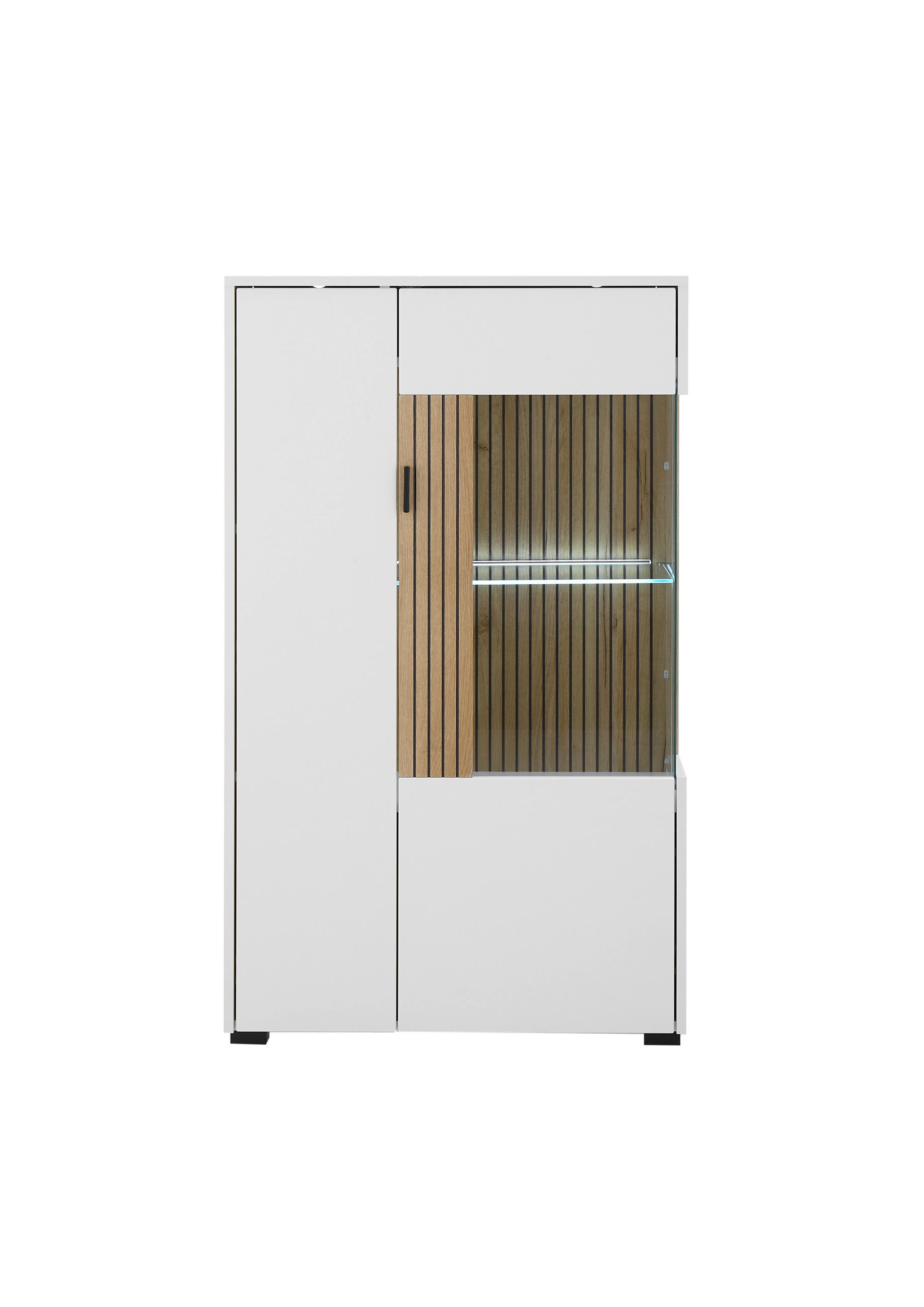 VITRINE  in Weiß, Eichefarben  - Eichefarben/Schwarz, Design, Glas/Holzwerkstoff (75/125/38cm) - MID.YOU