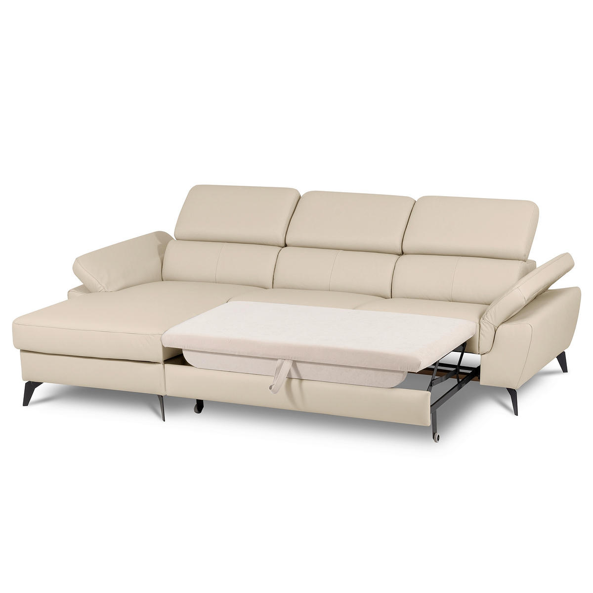 ECKSOFA SONO in Lederlook Echtleder Grau Bettkasten, Armteilverstellung, Kopfteilverstellung  179/252 cm  - Schwarz/Grau, Design, Leder/Textil (179/252cm) - Livetastic