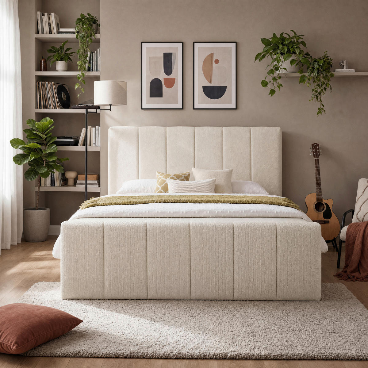 BOXBETT 180/200 cm,  in Beige, gepolstertes Kopfteil, Bettkasten, Topper, Matratzen, H3 + H3 = fest  - Beige/Schwarz, Basics, Kunststoff/Textil (180/200cm) - Chameo