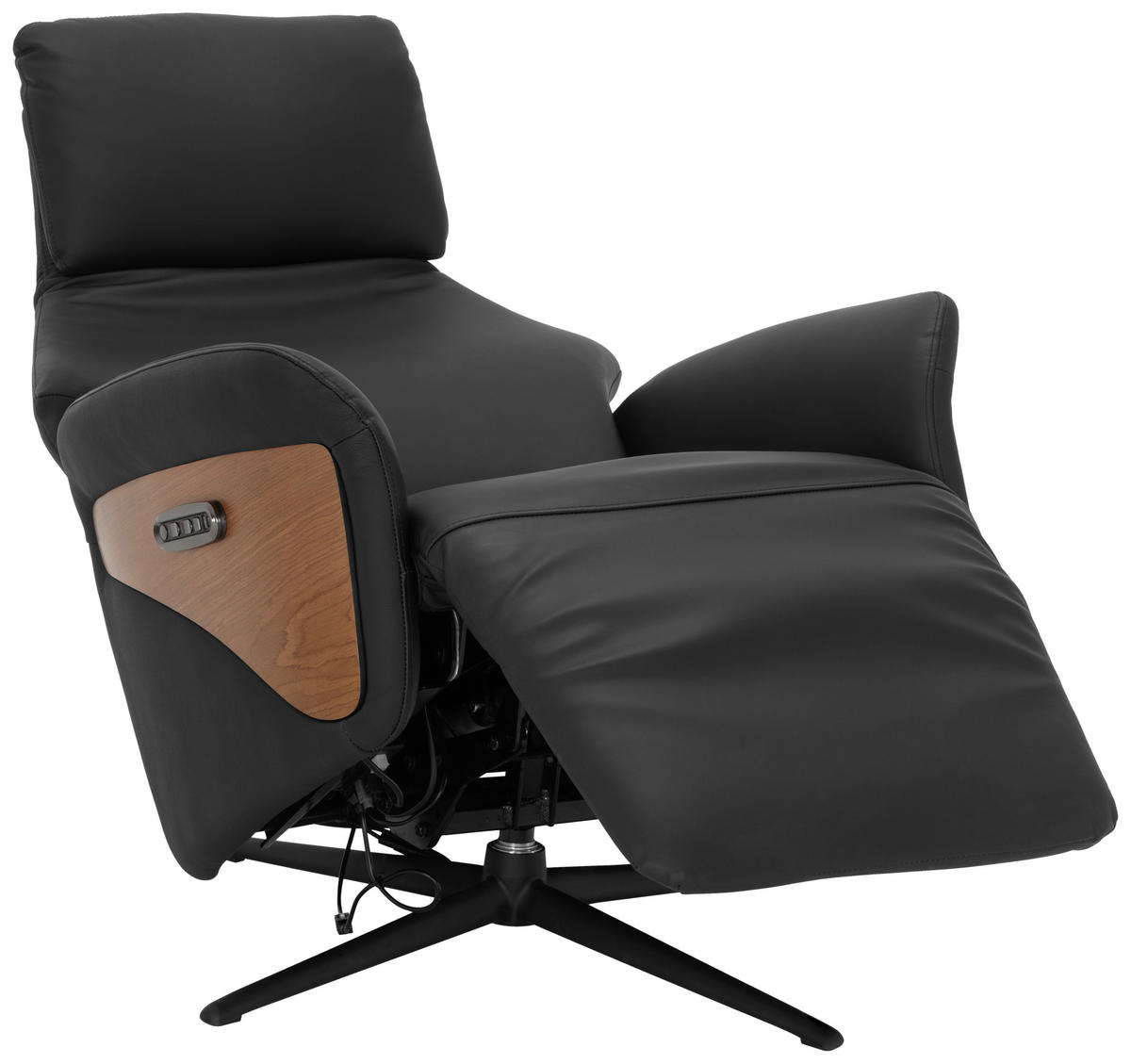MASSAGESESSEL Echtleder Lederlook Schwarz    - Schwarz/Braun, KONVENTIONELL, Leder/Holzwerkstoff (75/112/85cm) - Livetastic