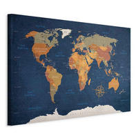 LEINWANDBILD Weltkarte Blau, Hellbraun  - Blau/Hellbraun, Basics, Holz/Textil (120/80/1,2cm) - artgeist