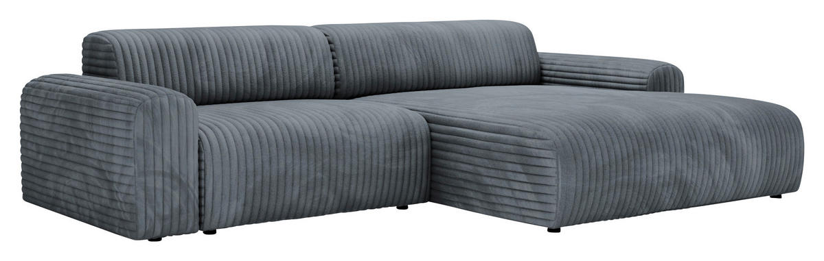 ECKSOFA in Cord Blaugrau  - Blaugrau/Schwarz, Design, Kunststoff/Textil (292/178cm) - Livetastic