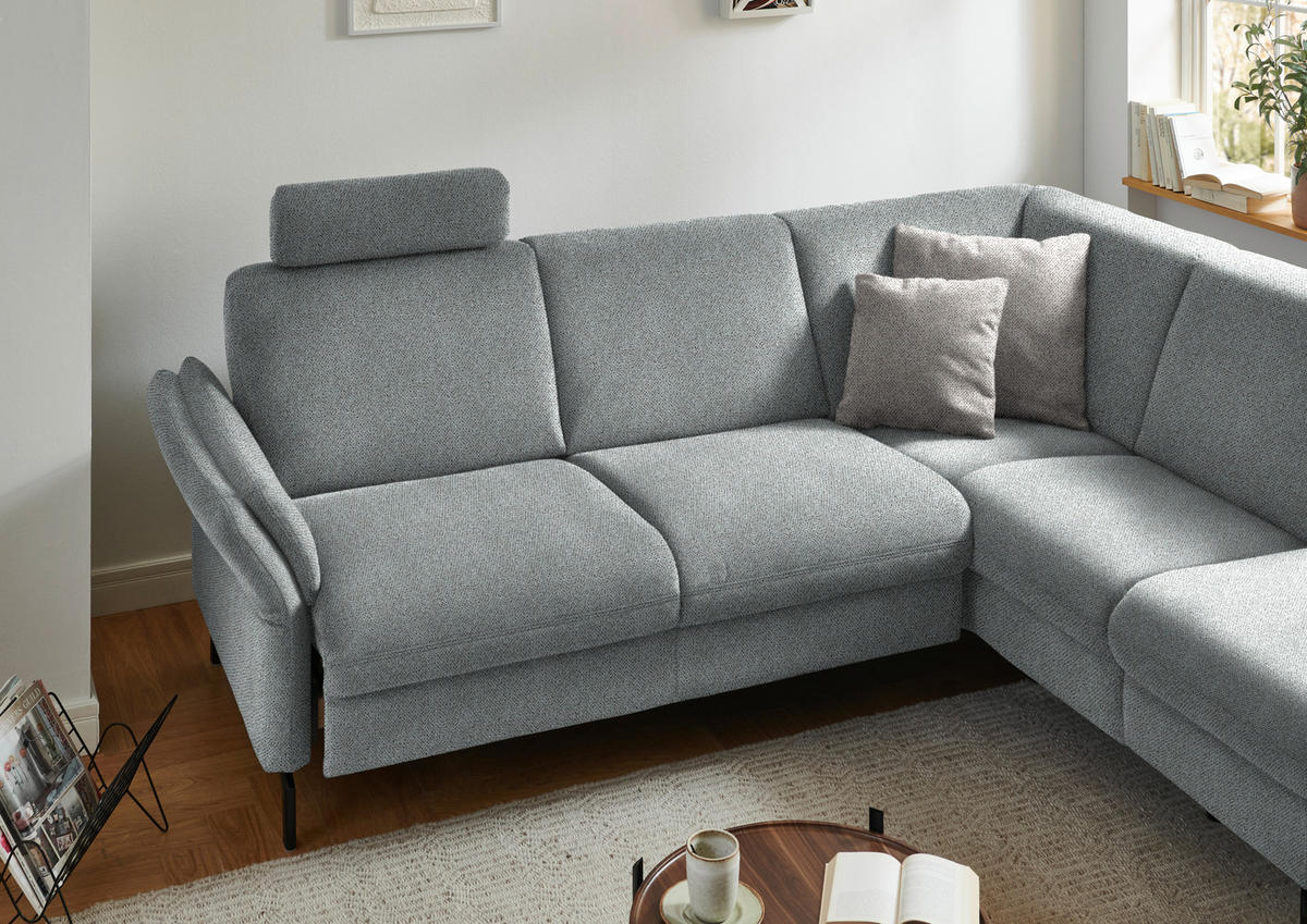 ECKSOFA in Flachgewebe Hellgrau  - Hellgrau/Schwarz, Konventionell, Textil/Metall (241/190cm) - Beldomo Comfort