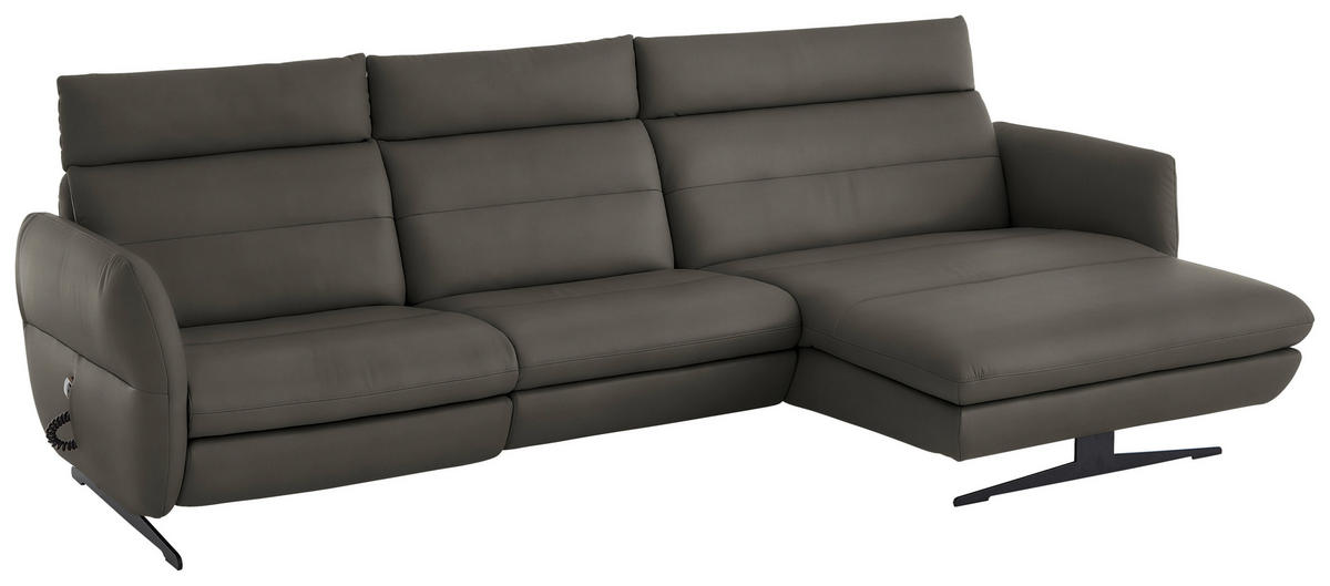 ECKSOFA in Echtleder Dunkelgrau  - Dunkelgrau/Schwarz, Design, Leder/Metall (300/157cm) - Dieter Knoll