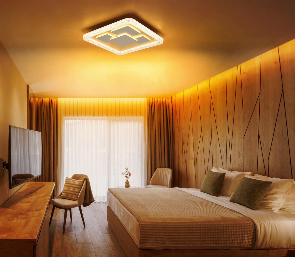 LED-DECKENLEUCHTE 48,8/48,8/7 cm   - Klar/Goldfarben, Design, Kunststoff/Metall (48,8/48,8/7cm) - Globo