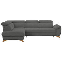 ECKSOFA in Flachgewebe Grau  - Eichefarben/Grau, Modern, Holz/Textil (212/287cm) - Valnatura