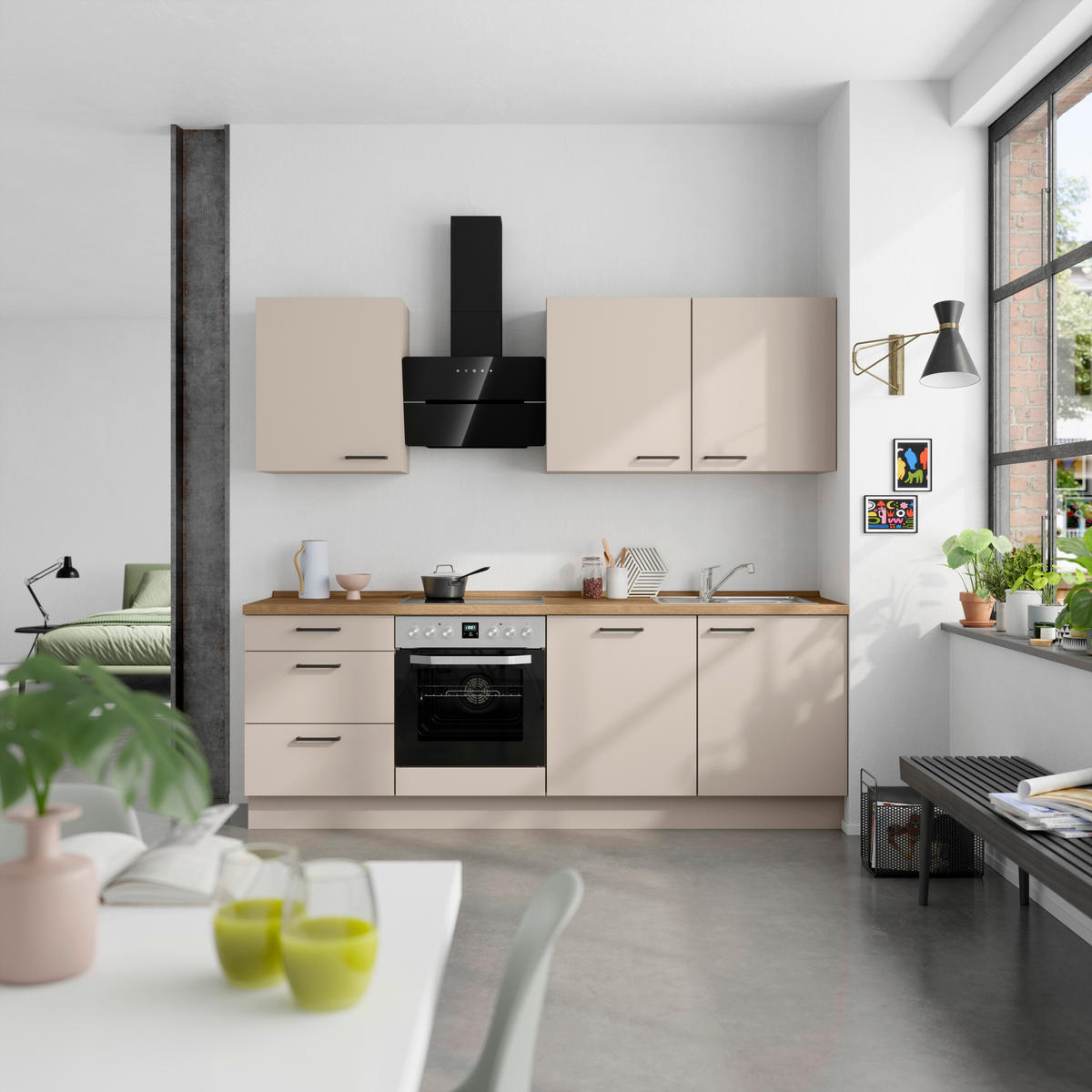 KÜCHENLEERBLOCK 240 cm   in Eichefarben, Sandfarben  - Sandfarben/Eichefarben, MODERN, Holzwerkstoff/Metall (240cm) - Nobilia