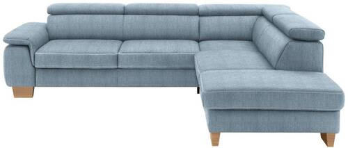 ECKSOFA in Mikrofaser Blau  - Blau/Eichefarben, Natur, Holz/Textil (273/226cm) - Beldomo System