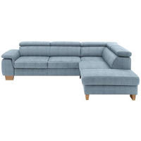 ECKSOFA in Mikrofaser Blau  - Blau/Eichefarben, Natur, Holz/Textil (273/226cm) - Beldomo System