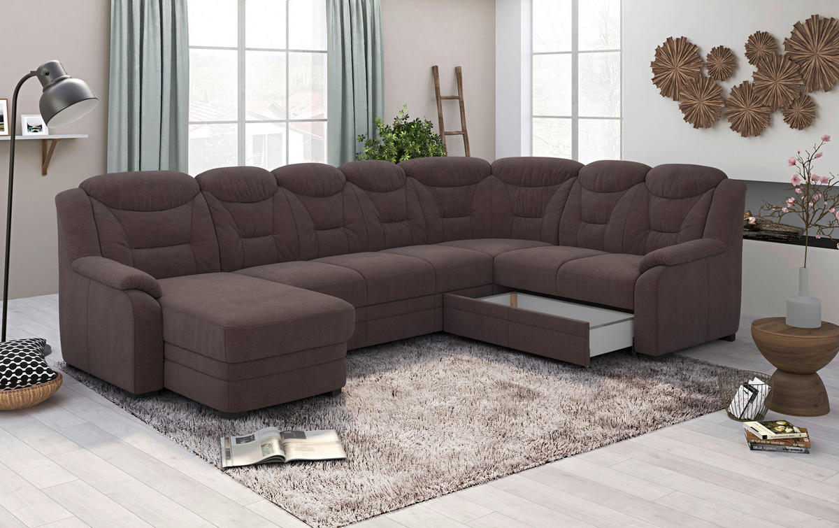 WOHNLANDSCHAFT  in Chenille Braun  - Schwarz/Braun, Basics, Kunststoff/Textil (162/330/211cm) - MID.YOU