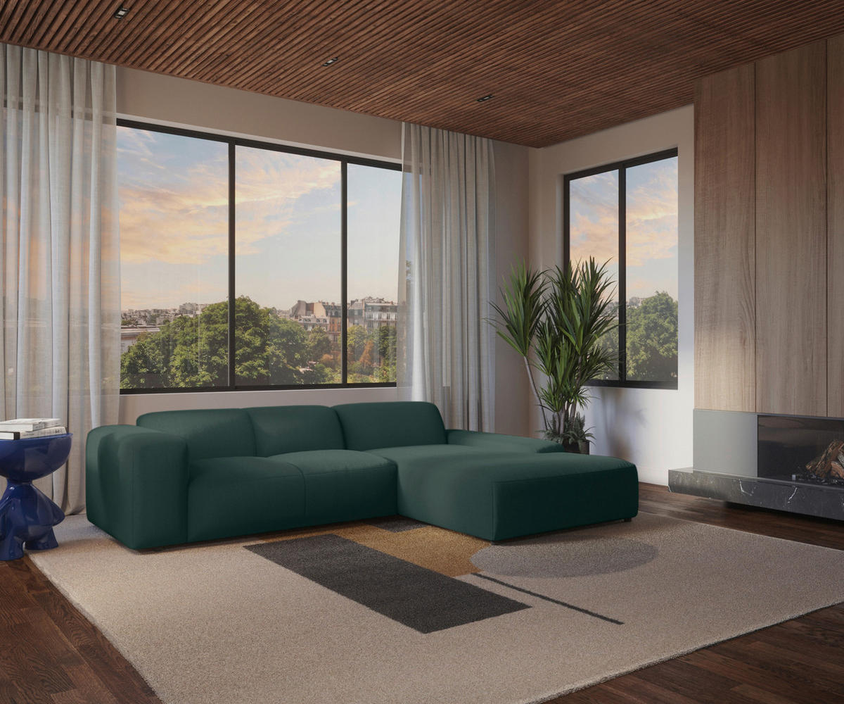ECKSOFA HANNAH Grün Cord  - Schwarz/Grün, Design, Kunststoff/Textil (304/200cm) - MID.YOU