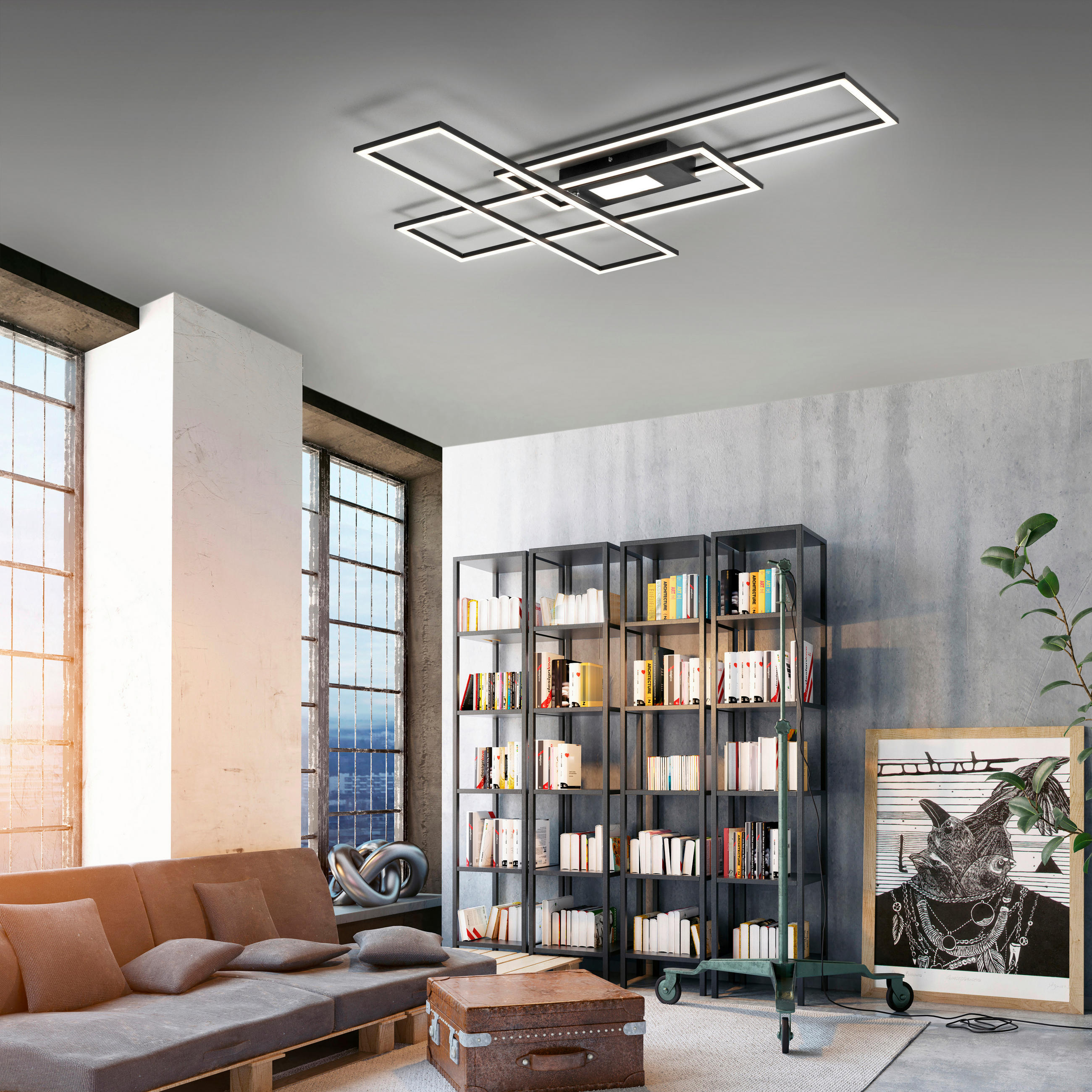 STROPNÉ LED SVIETIDLO, 99,2/69,4/5,1 cm - čierna, Trend, kov/plast (99,2/69,4/5,1cm)