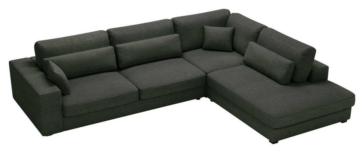 ECKSOFA in Cord Dunkelgrün  - Dunkelgrün/Schwarz, Konventionell, Kunststoff/Textil (314/250cm) - Carryhome