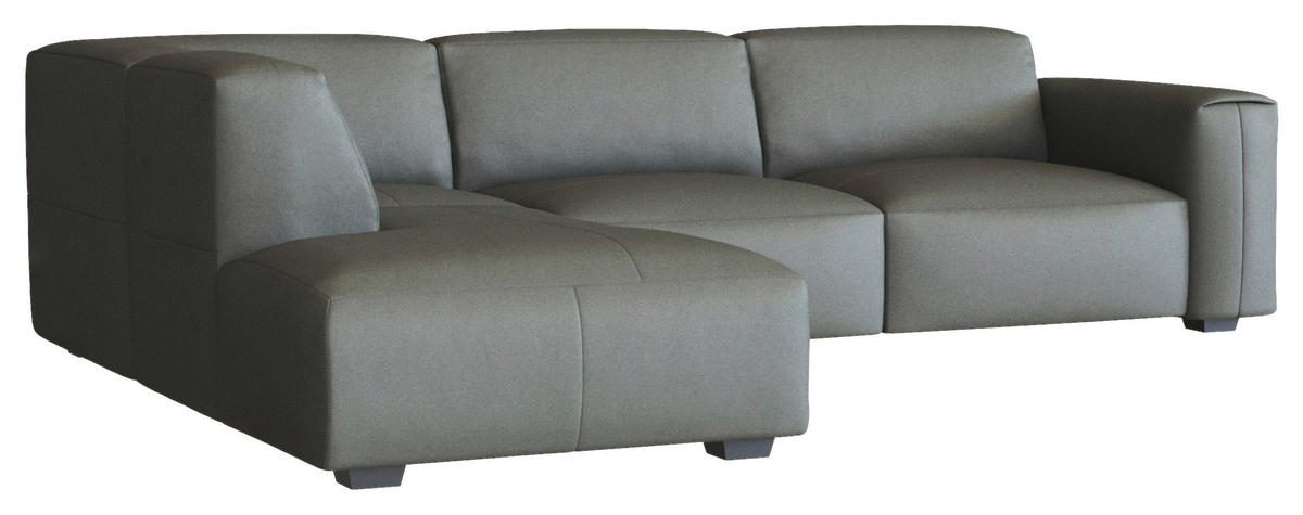ECKSOFA Dunkelgrau Echtleder  - Dunkelgrau/Schwarz, Design, Leder/Holz (231/288cm) - Livetastic
