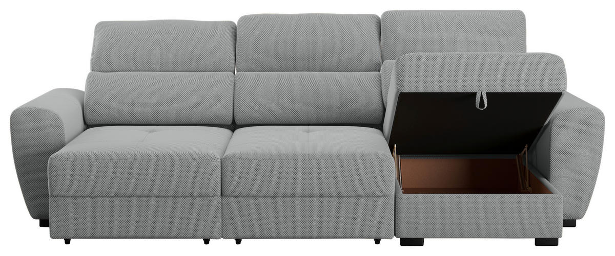 ECKSOFA in Velours Grau  - Schwarz/Grau, Konventionell, Kunststoff/Textil (285/177cm) - MID.YOU