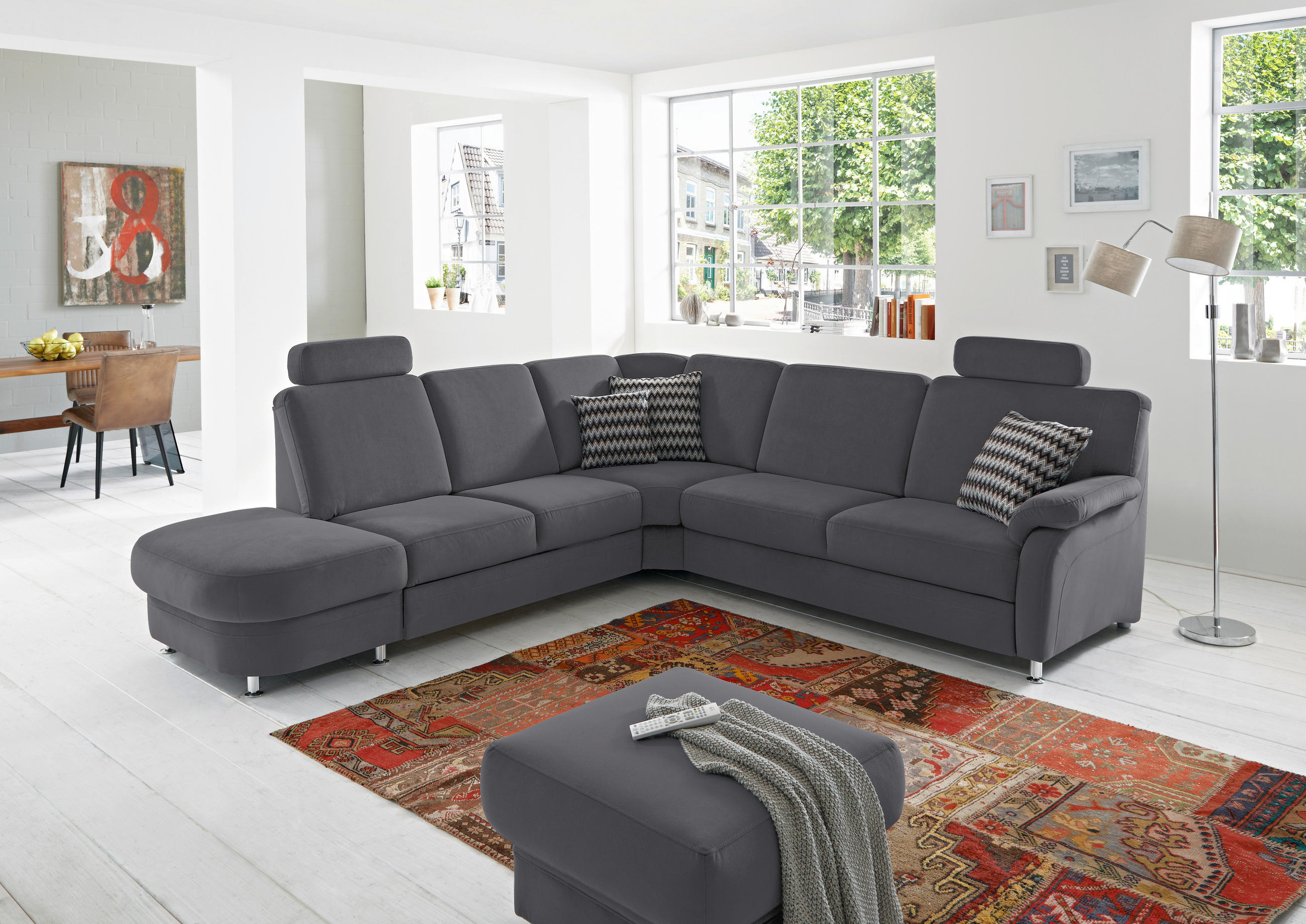 ECKSOFA in Flachgewebe Grau  - Alufarben/Grau, Konventionell, Textil/Metall (287/269cm) - Beldomo System