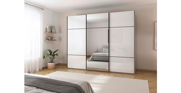 SCHWEBETÜRENSCHRANK 301/223/68 cm 3-türig Grau, Weiß - Schwarz/Weiß, KONVENTIONELL, Glas/Holzwerkstoff (301/223/68cm) - Novel