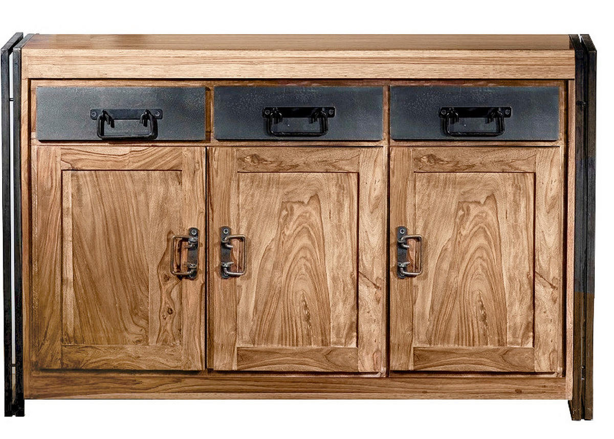 SIDEBOARD  140/90/40 cm 3 Schublade(n)  - Schwarz/Naturfarben, Design, Holz/Metall (140/90/40cm) - MID.YOU