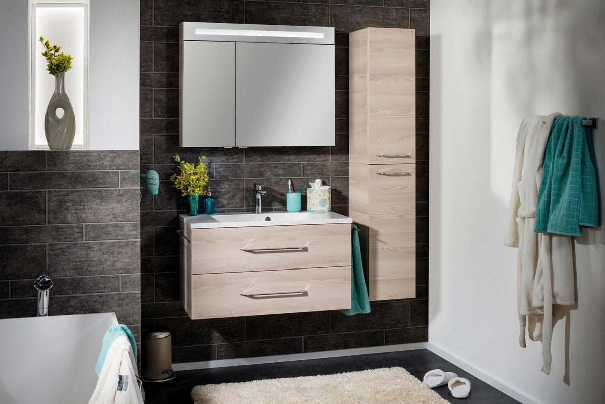 WASCHTISCHKOMBI 90 cm  - Eschefarben/Alufarben, MODERN, Holzwerkstoff/Kunststoff (90cm) - MID.YOU