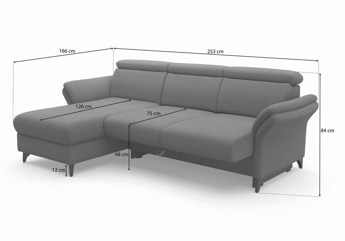 ECKSOFA GLENDALE E Dunkelgrau Flachgewebe  - Eichefarben/Dunkelgrau, KONVENTIONELL, Holz/Textil (166/253cm) - Sit & More