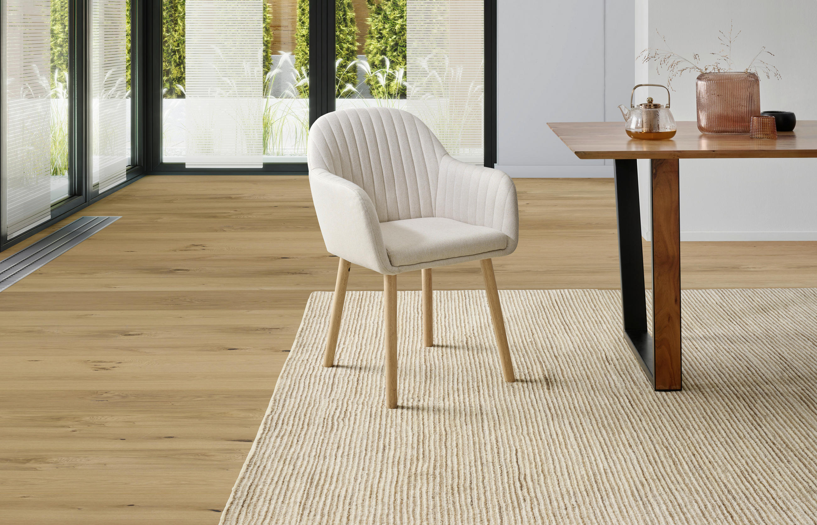 ARMLEHNSTUHL  in Leinenoptik  - Beige/Naturfarben, MODERN, Holz/Textil (56/82/57cm) - MID.YOU