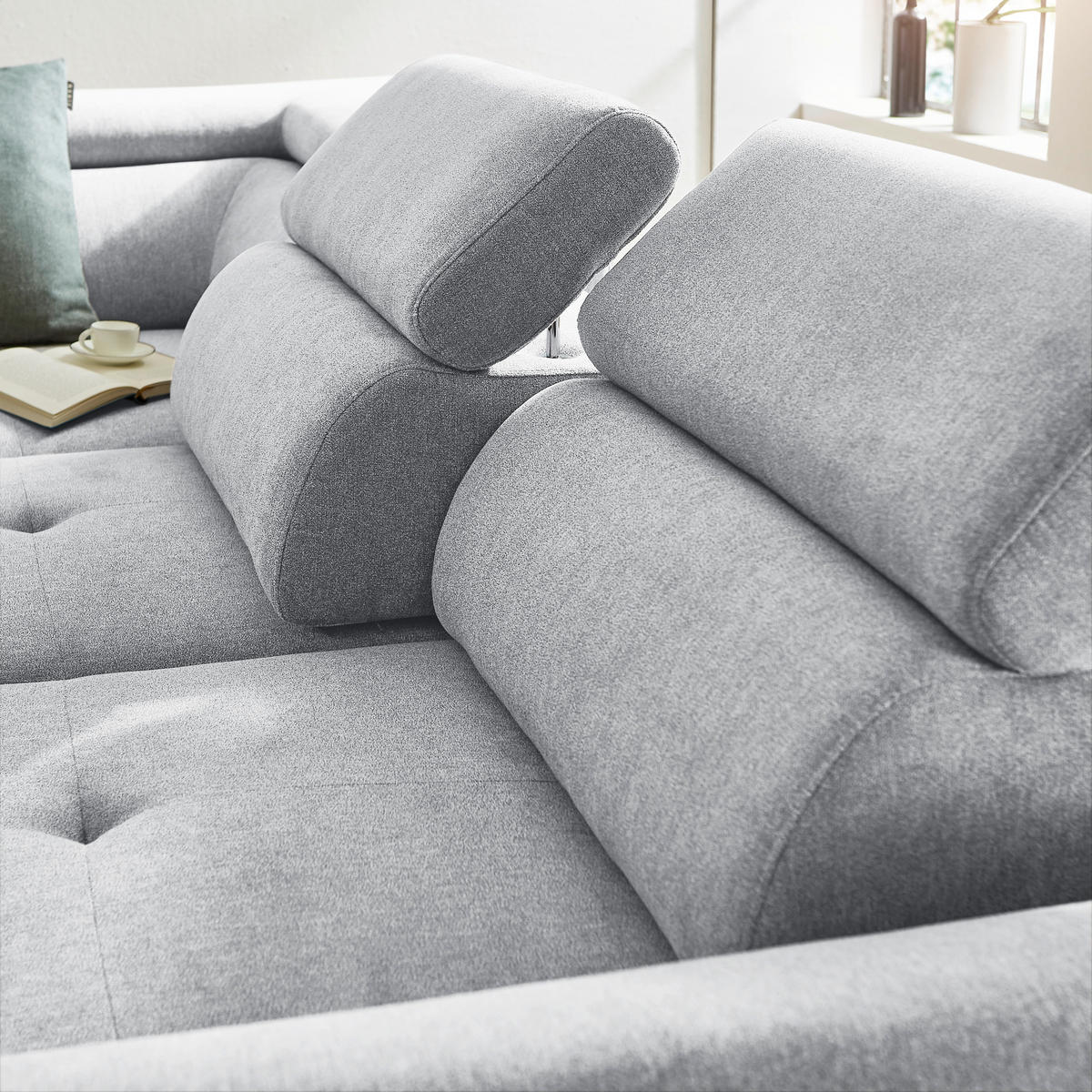 ECKSOFA in Webstoff Silberfarben  - Silberfarben/Schwarz, Design, Textil/Metall (237/277cm) - Stylife