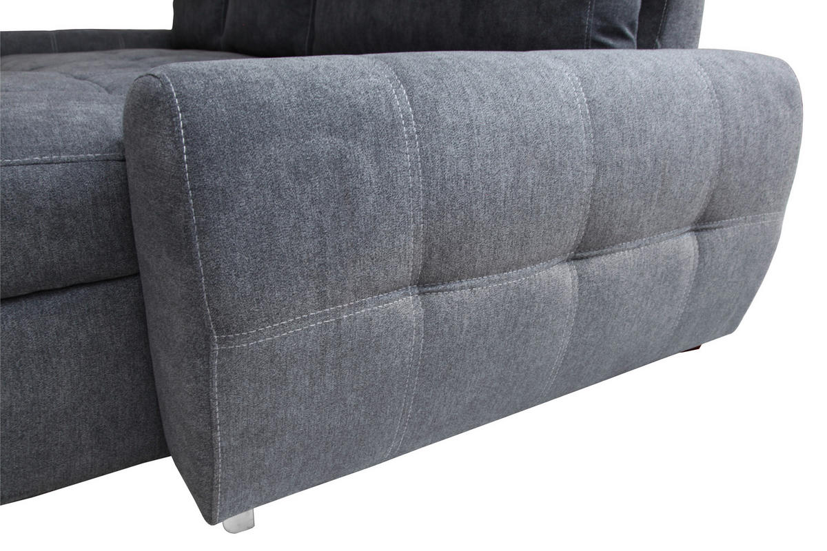 ECKSCHLAFSOFA Velours Grau  inkl. Bettkasten, Schlaffunktion  - Chromfarben/Weiß, Design, Kunststoff/Textil (277/175cm) - Livetastic