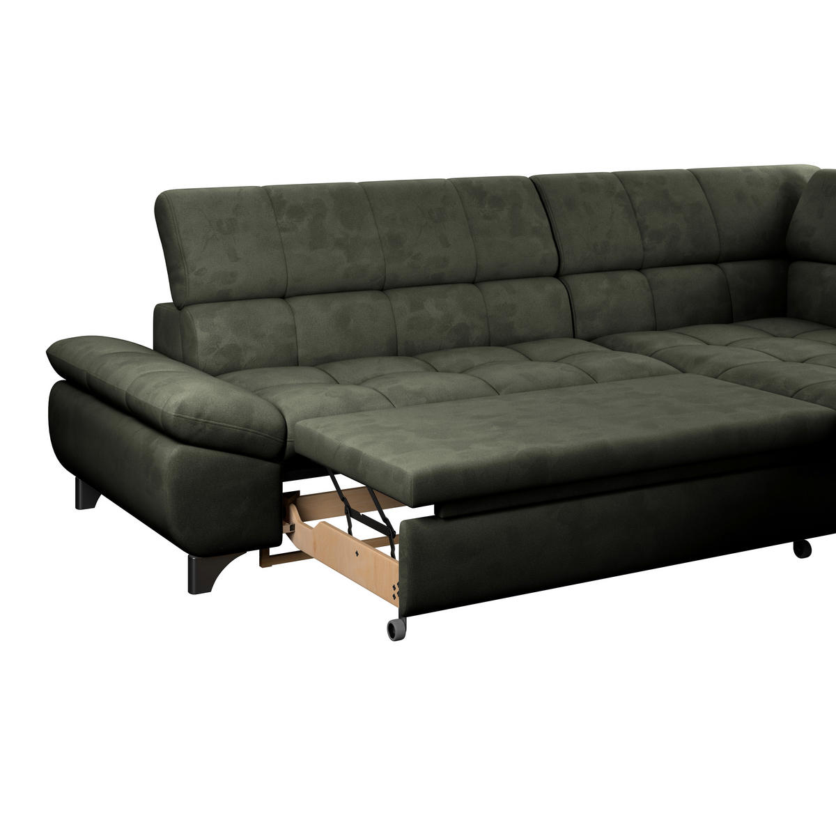 ECKSOFA Dunkelgrün Chenille  - Chromfarben/Dunkelgrün, KONVENTIONELL, Textil/Metall (312/234cm) - Livetastic