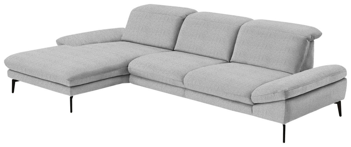 ECKSOFA in Chenille Silberfarben  - Silberfarben/Schwarz, Design, Textil/Metall (188/319cm) - Beldomo System