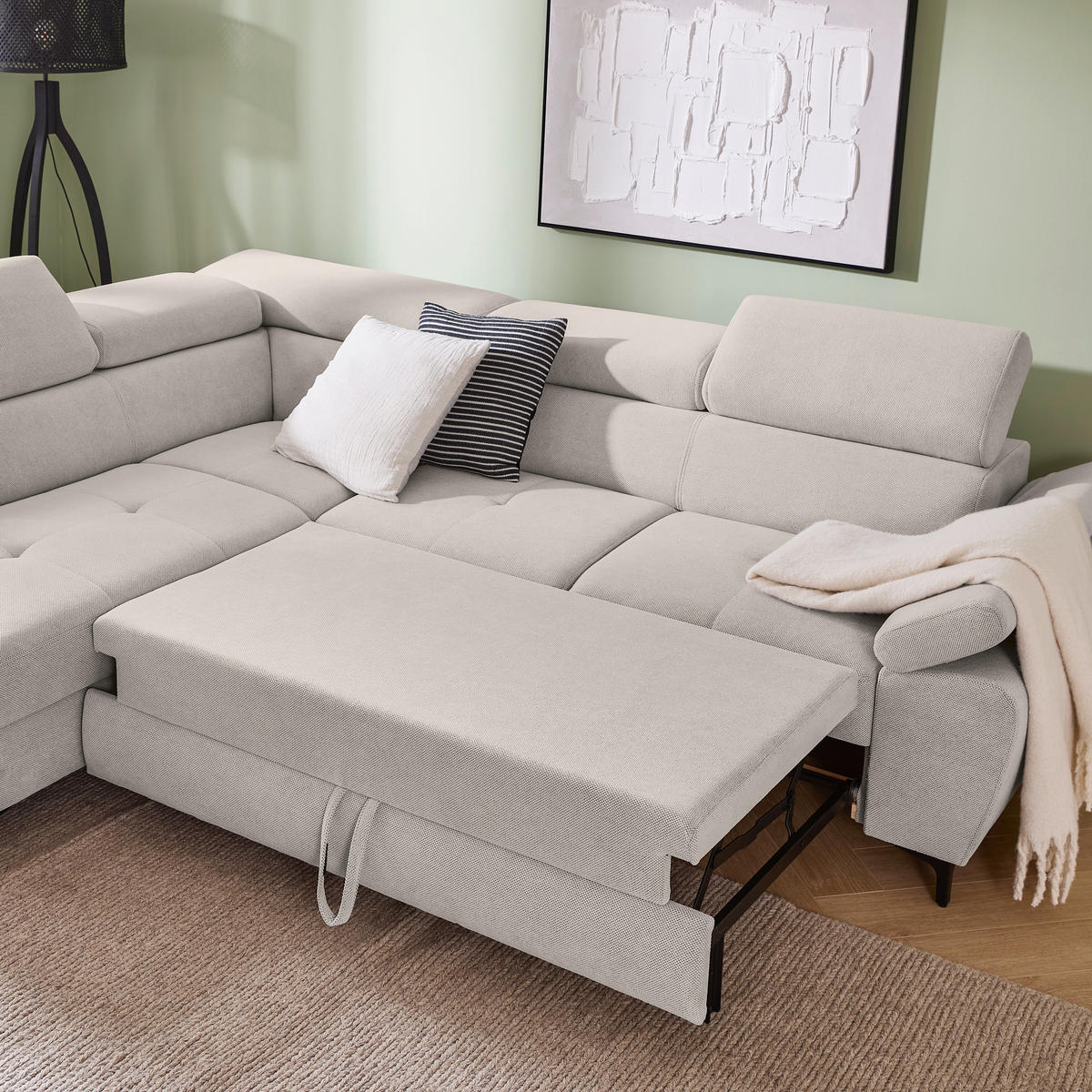 ECKSOFA in Flachgewebe Hellgrau  206/266 cm  - Hellgrau/Schwarz, Design, Textil/Metall (206/266cm) - Stylife