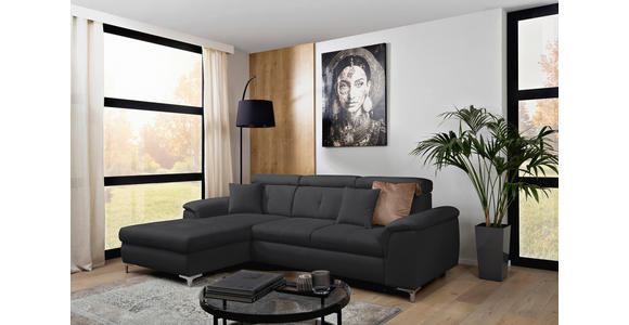 ECKSOFA in Flachgewebe Dunkelgrau  - Chromfarben/Dunkelgrau, KONVENTIONELL, Textil/Metall (175/268cm) - Carryhome