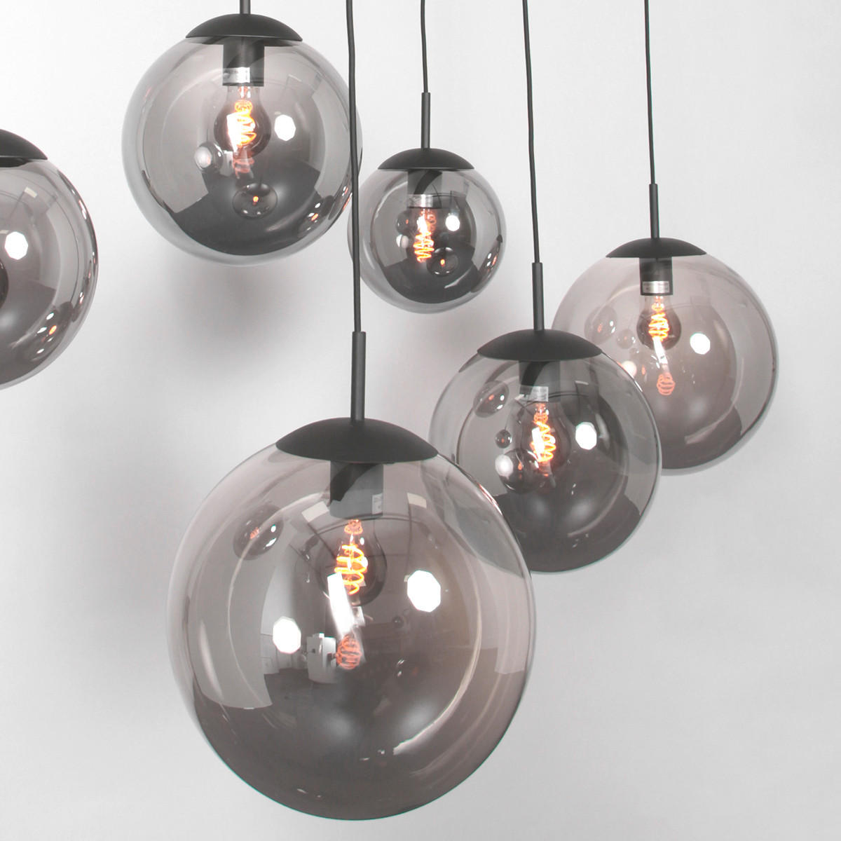 PENDELLEUCHTE Bollique 120/25/160 cm   - Schwarz, KONVENTIONELL, Glas/Metall (120/25/160cm)