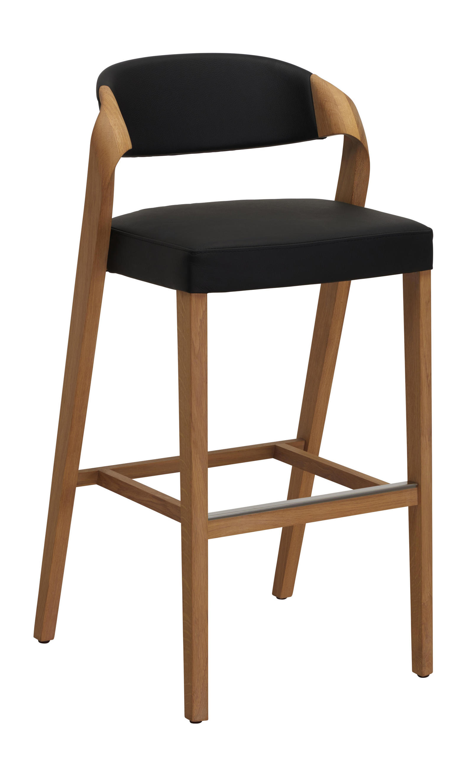 Barhocker in Holz, Leder Schwarz, Eichefarben