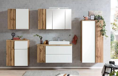 Thumbnail - Held Midischrank, Weiß, Eiche Wotan, Holzwerkstoff, 8 Fächer, 65x130x35 cm, Made in Germany, hängend, stehend, Badezimme...