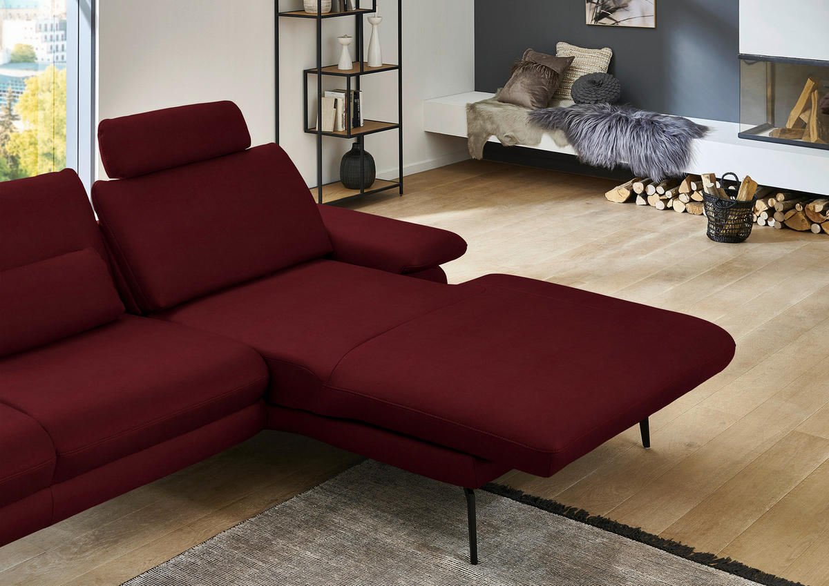 ECKSOFA in Echtleder Dunkelrot  - Schwarz/Dunkelrot, Design, Leder/Metall (310/180cm) - Dieter Knoll