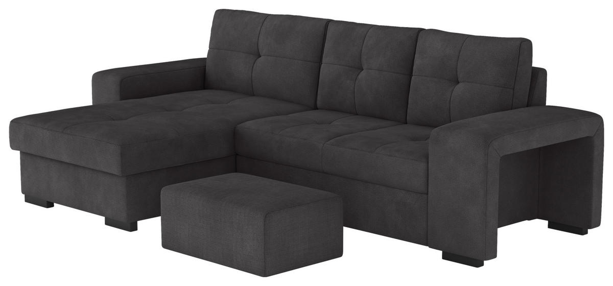 ECKSCHLAFSOFA in Mikrofaser Schwarz  - Schwarz, Modern, Kunststoff/Textil (156/268cm) - MID.YOU