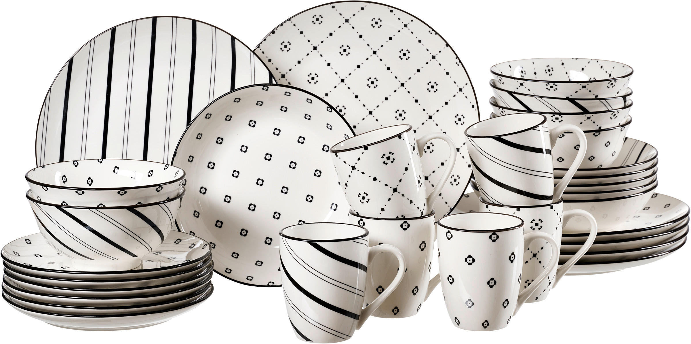 KOMBISERVICE Schwarz, Weiß Fusion 30-teilig 6 Personen  - Schwarz/Weiß, KONVENTIONELL, Keramik (39/29/35cm) - Ritzenhoff Breker