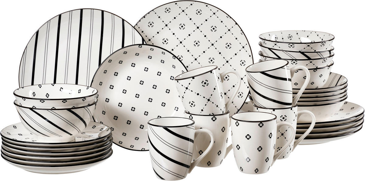 KOMBISERVICE Schwarz, Weiß Fusion 30-teilig 6 Personen  - Schwarz/Weiß, KONVENTIONELL, Keramik (39/29/35cm) - Ritzenhoff Breker