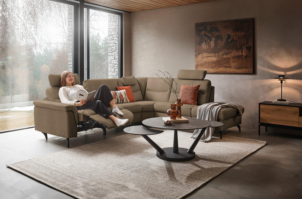 ECKSOFA  in Echtleder Cappuccino  280/249 cm  - Anthrazit/Cappuccino, Design, Leder/Metall (280/249cm) - Himolla Komfortklass