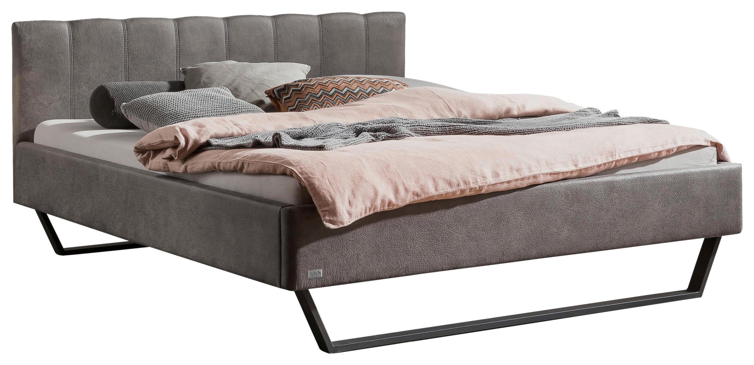 POLSTERBETT 160/200 cm,  in Anthrazit, gepolstertes Kopfteil,  - Anthrazit, KONVENTIONELL, Textil/Metall (160/200cm) - Hasena
