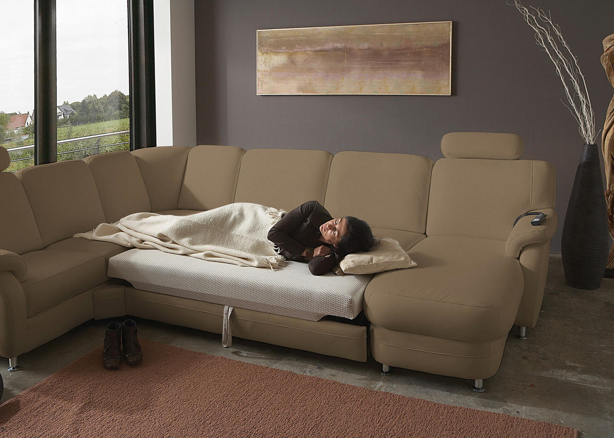 WOHNLANDSCHAFT  in Echtleder Khaki  - Khaki/Alufarben, KONVENTIONELL, Leder/Metall (239/329/165cm) - Beldomo Premium